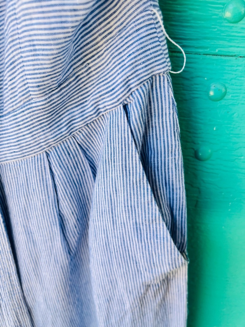 J.Crew Spaghetti Strap Jumpsuit in Blue Striped Beauchamps Linen SIZE 6 - Picture 8 of 10